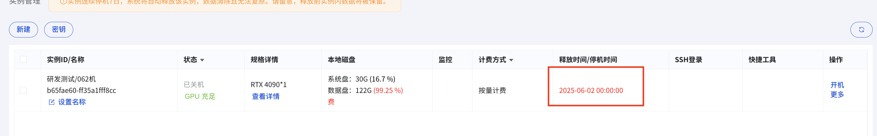 实例可租用时间