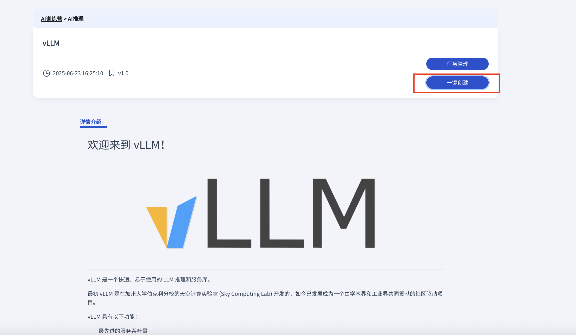 进入 vLLM 详情页